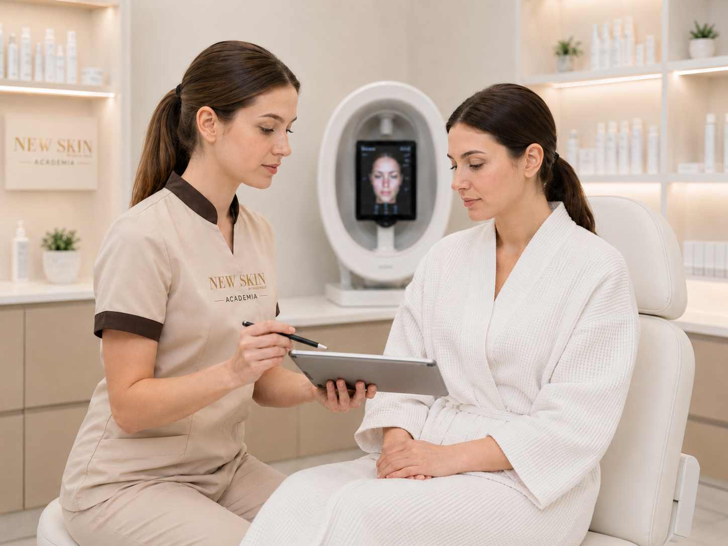 Consulta diagnóstica y análisis facial con tecnología avanzada.